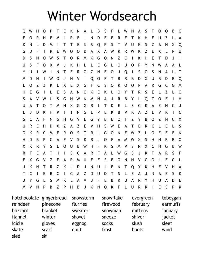Winter Wordsearch - Wordmint intended for Free Printable Winter Word Search