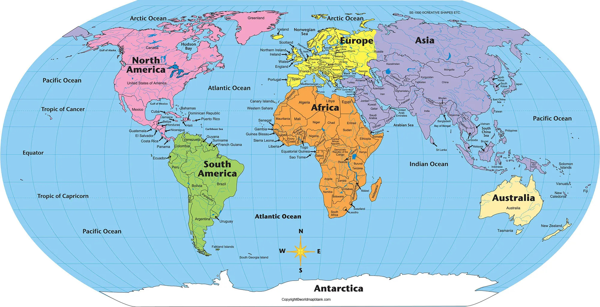 World Map With Oceans And Seas Of The World Map [Pdf] in Printable Continent and Ocean Map
